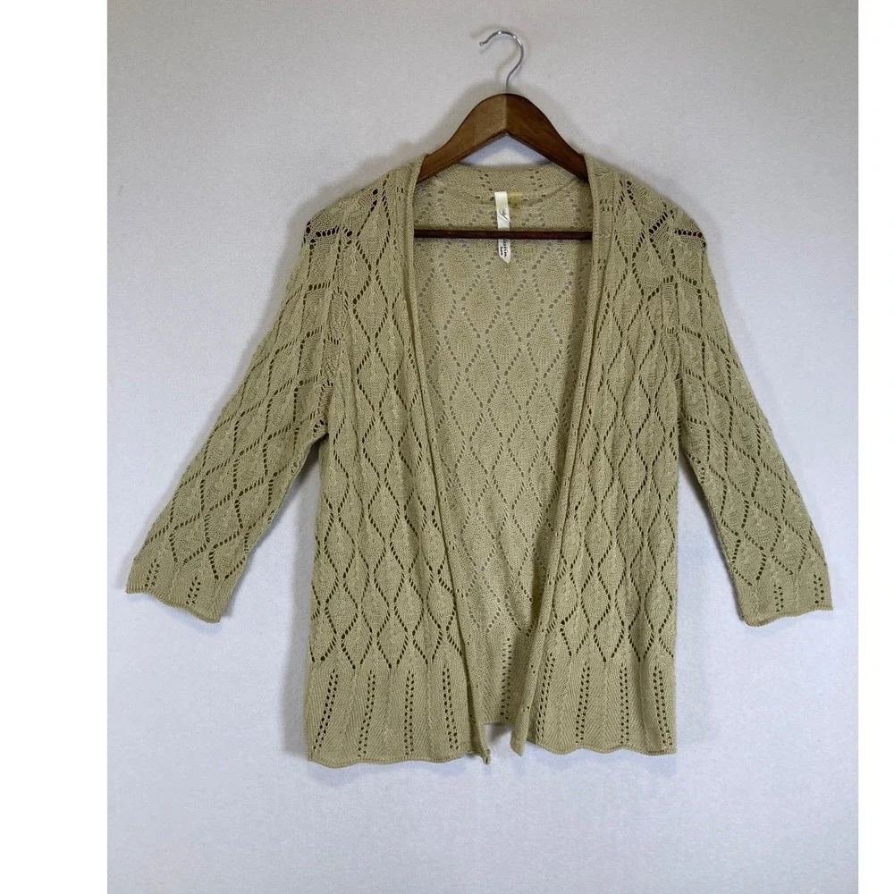 Cottagecore NY‎ Collection Womens PL Sage Diamond Crochet Open Cardigan Sweater